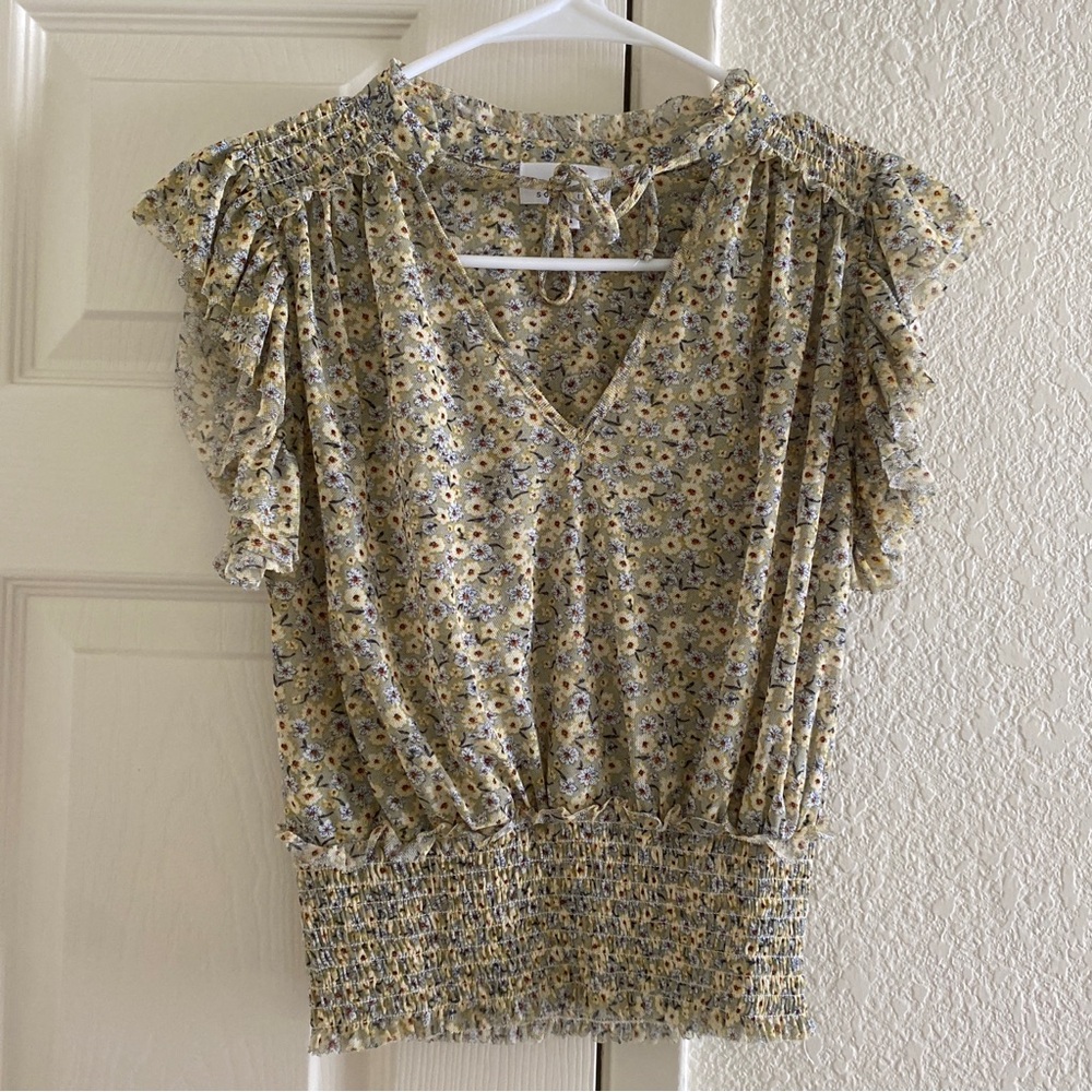 Tie Front Ruched Floral Top